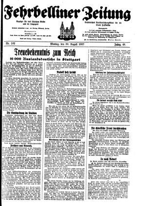 Fehrbelliner Zeitung vom 30.08.1937