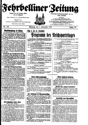 Fehrbelliner Zeitung vom 01.09.1937