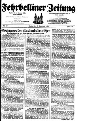 Fehrbelliner Zeitung vom 03.09.1937