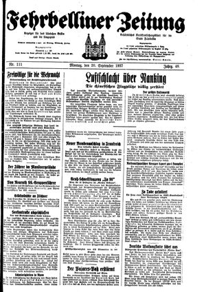 Fehrbelliner Zeitung vom 20.09.1937