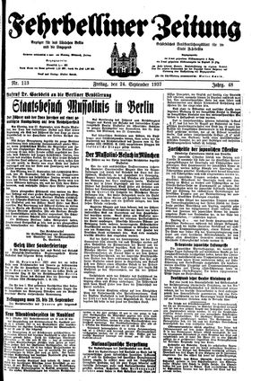 Fehrbelliner Zeitung vom 24.09.1937