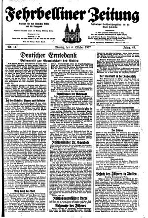 Fehrbelliner Zeitung vom 04.10.1937