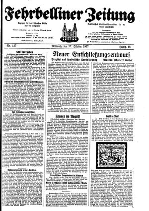 Fehrbelliner Zeitung vom 27.10.1937