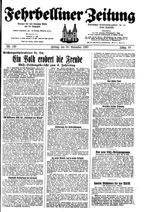 Fehrbelliner Zeitung vom 26.11.1937