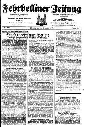 Fehrbelliner Zeitung vom 29.11.1937