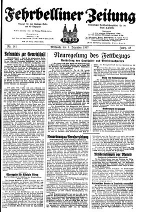 Fehrbelliner Zeitung vom 01.12.1937