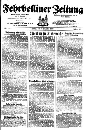 Fehrbelliner Zeitung vom 03.12.1937