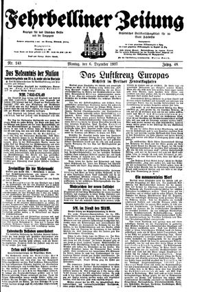 Fehrbelliner Zeitung vom 06.12.1937