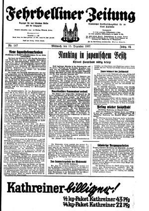 Fehrbelliner Zeitung vom 15.12.1937