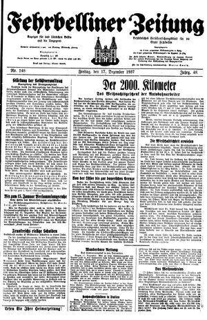 Fehrbelliner Zeitung vom 17.12.1937