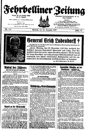 Fehrbelliner Zeitung vom 22.12.1937