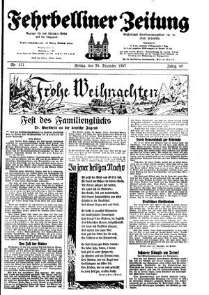 Fehrbelliner Zeitung vom 24.12.1937