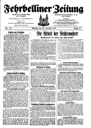 Fehrbelliner Zeitung vom 29.12.1937