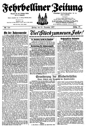 Fehrbelliner Zeitung vom 31.12.1937