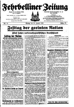 Fehrbelliner Zeitung vom 31.01.1938