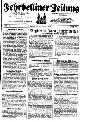 Fehrbelliner Zeitung vom 11.02.1938