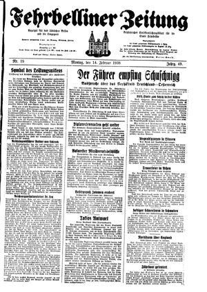 Fehrbelliner Zeitung vom 14.02.1938