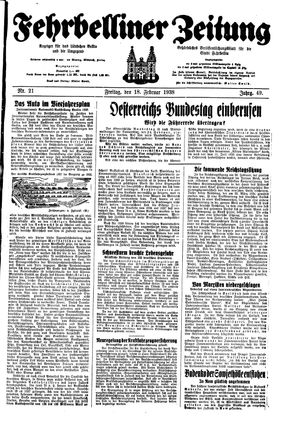 Fehrbelliner Zeitung vom 18.02.1938