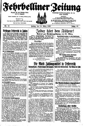 Fehrbelliner Zeitung vom 18.03.1938