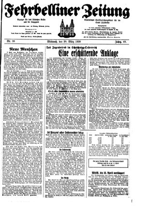 Fehrbelliner Zeitung vom 30.03.1938