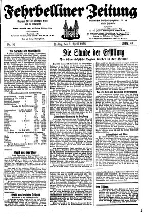 Fehrbelliner Zeitung vom 01.04.1938