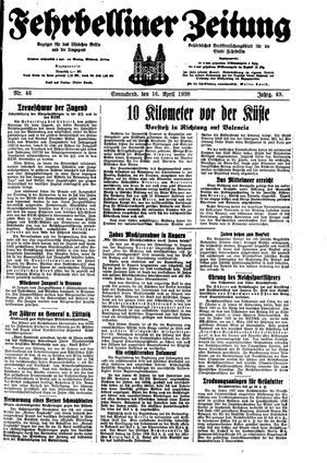 Fehrbelliner Zeitung vom 16.04.1938