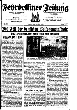 Fehrbelliner Zeitung vom 02.05.1938