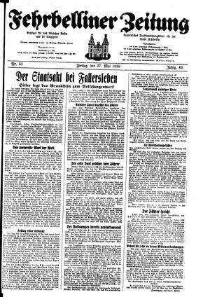 Fehrbelliner Zeitung on May 27, 1938