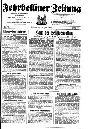 Fehrbelliner Zeitung vom 15.06.1938