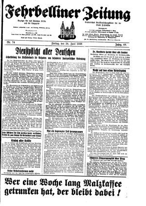 Fehrbelliner Zeitung vom 24.06.1938