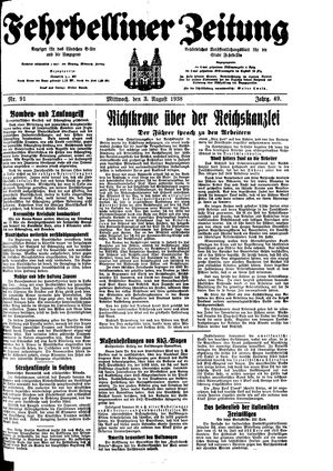 Fehrbelliner Zeitung vom 03.08.1938