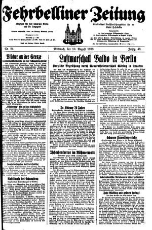 Fehrbelliner Zeitung vom 10.08.1938