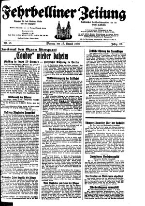 Fehrbelliner Zeitung vom 15.08.1938