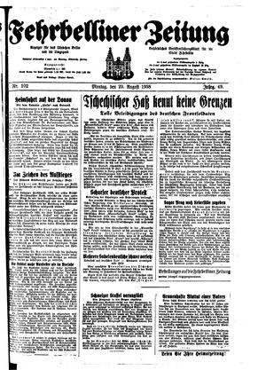 Fehrbelliner Zeitung vom 29.08.1938