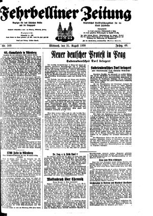 Fehrbelliner Zeitung vom 31.08.1938