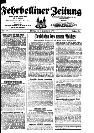 Fehrbelliner Zeitung vom 05.09.1938