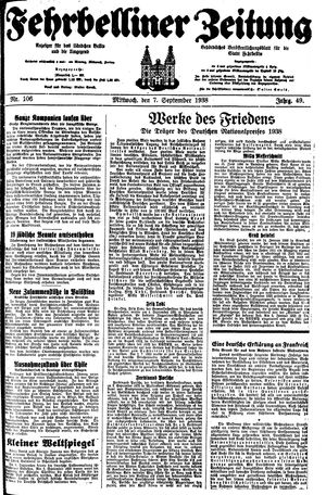 Fehrbelliner Zeitung vom 07.09.1938