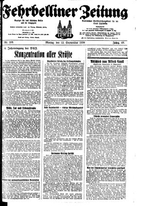 Fehrbelliner Zeitung vom 12.09.1938