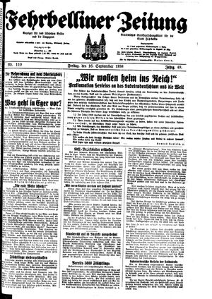 Fehrbelliner Zeitung vom 16.09.1938
