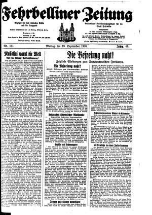 Fehrbelliner Zeitung vom 19.09.1938