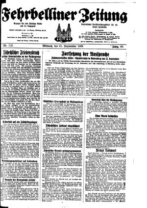 Fehrbelliner Zeitung vom 21.09.1938