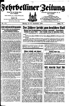 Fehrbelliner Zeitung vom 26.09.1938