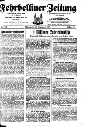 Fehrbelliner Zeitung vom 28.09.1938