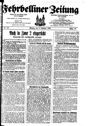 Fehrbelliner Zeitung vom 03.10.1938