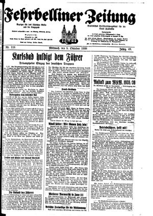 Fehrbelliner Zeitung vom 05.10.1938
