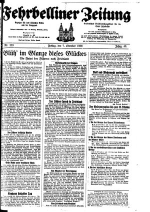 Fehrbelliner Zeitung vom 07.10.1938