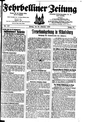 Fehrbelliner Zeitung vom 28.10.1938