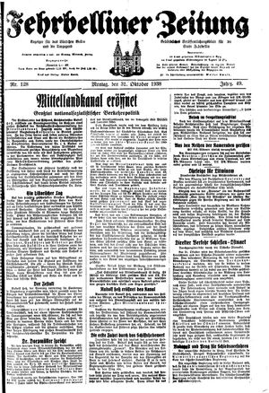 Fehrbelliner Zeitung vom 31.10.1938