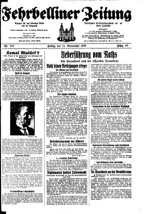 Fehrbelliner Zeitung vom 11.11.1938