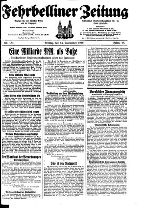 Fehrbelliner Zeitung vom 14.11.1938